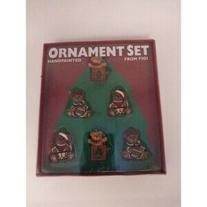Vtg Figi Handpainted Teddy Bear Ornament Set 6pc Vintage 1998